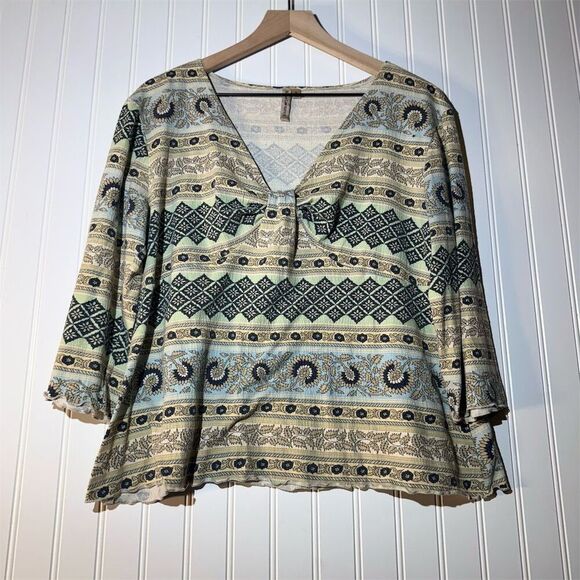 Vintage Susan Lawrence Boho Floral Peasant Top XL USA Y2K Cottagecore - Picture 2 of 9